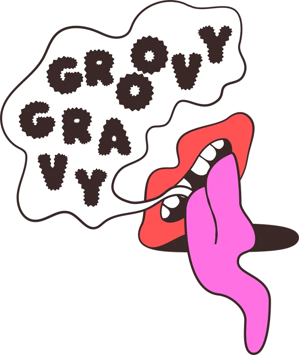 Groovy Gravy mouth character sticking out a tongue